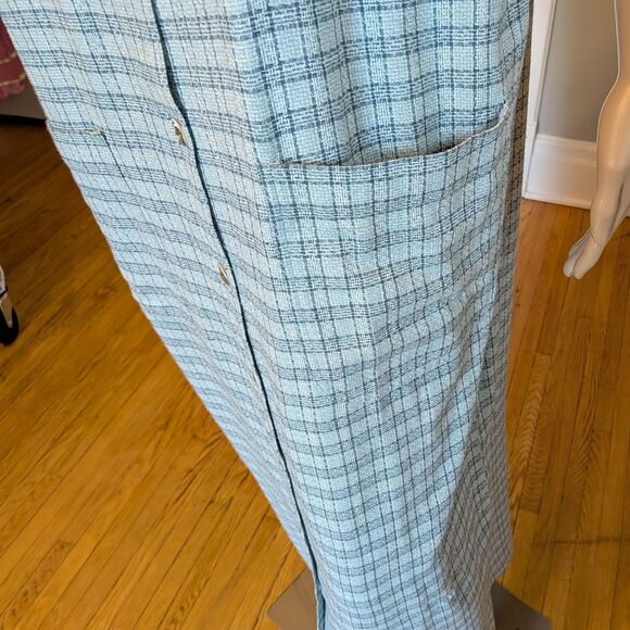 Vintage 90s AMI Knit Plaid Maxi Dress Button Front Gray Pockets Minimalist L - Picture 6 of 9